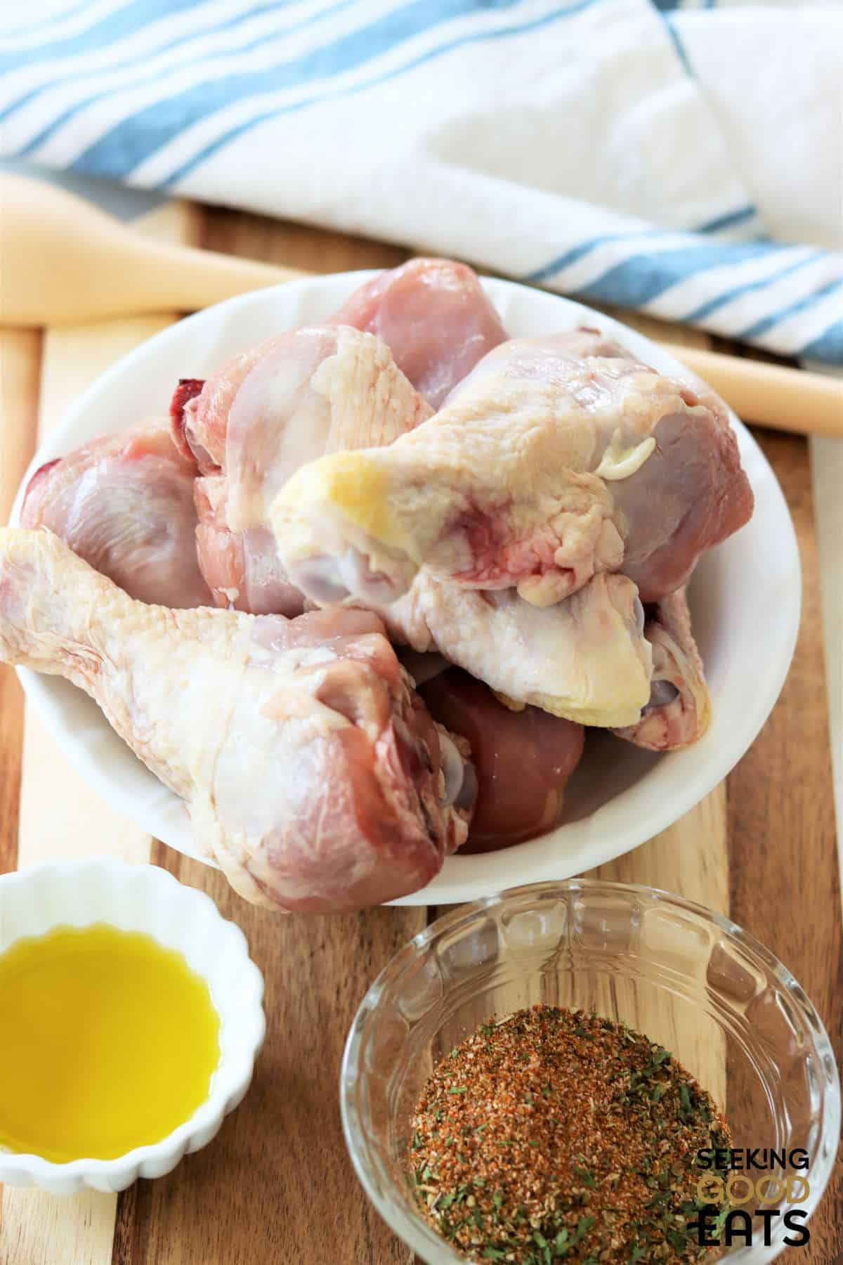 Ingredients needed for BBQ oven baked drumsticks.