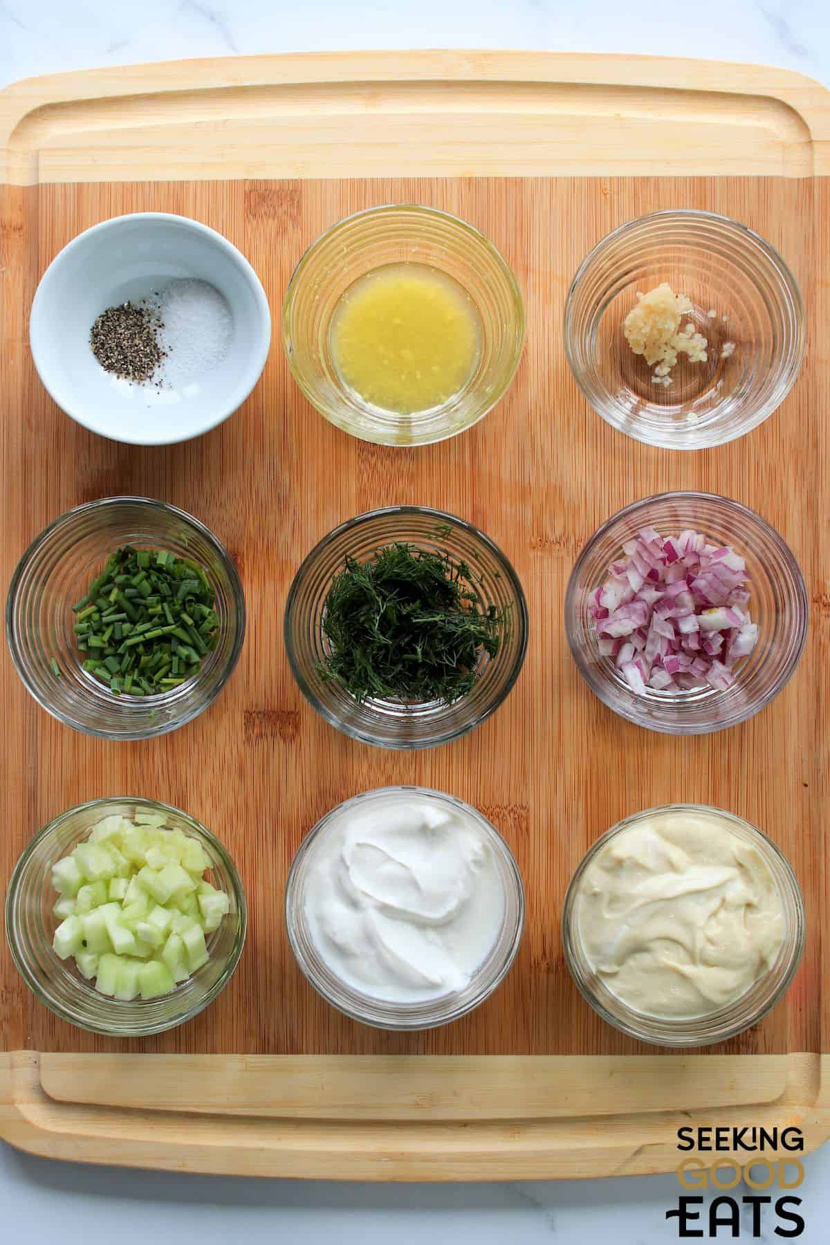 Creamy dill sauce ingredients.