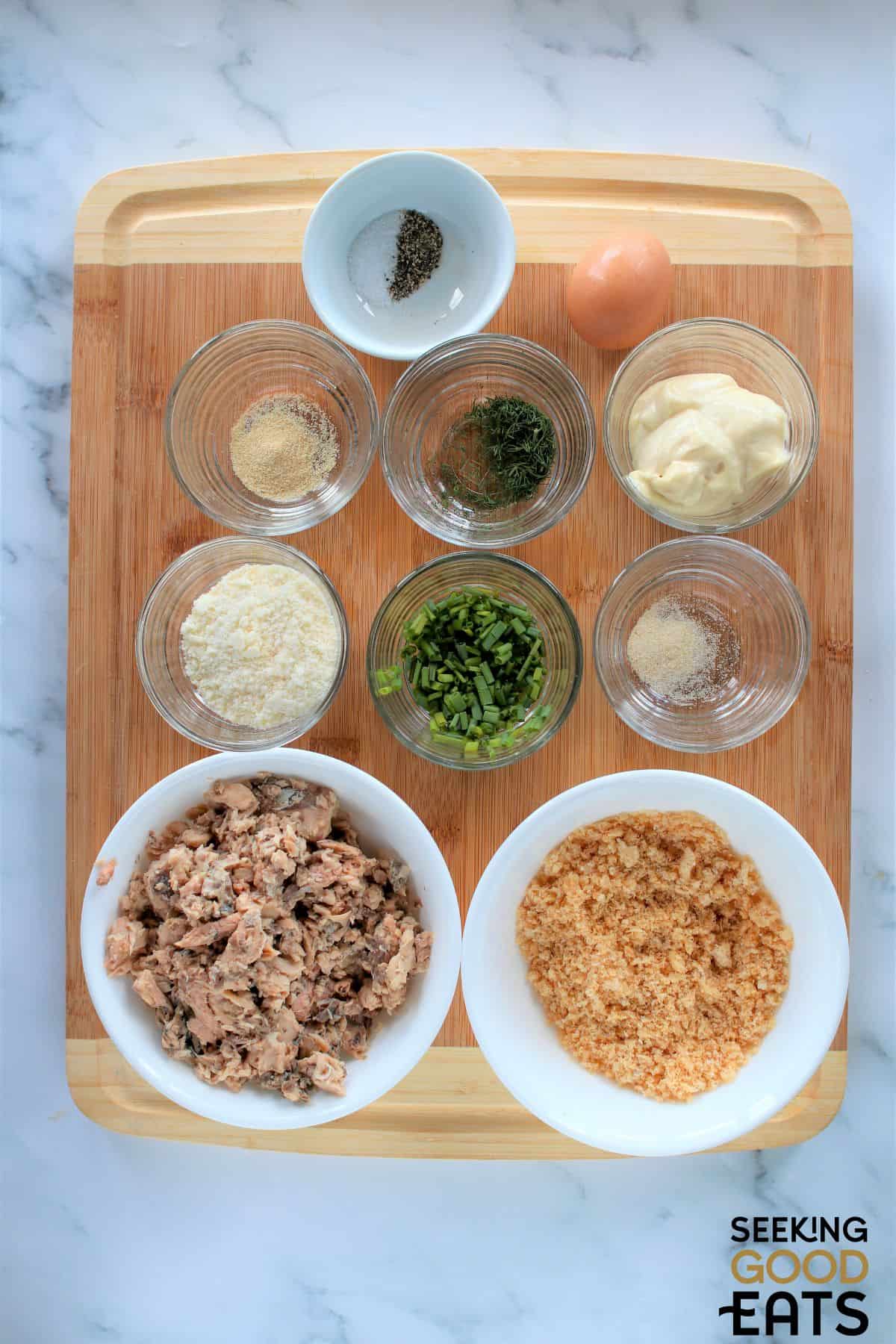 Ingredients needed to make salmon patties in air fryer.