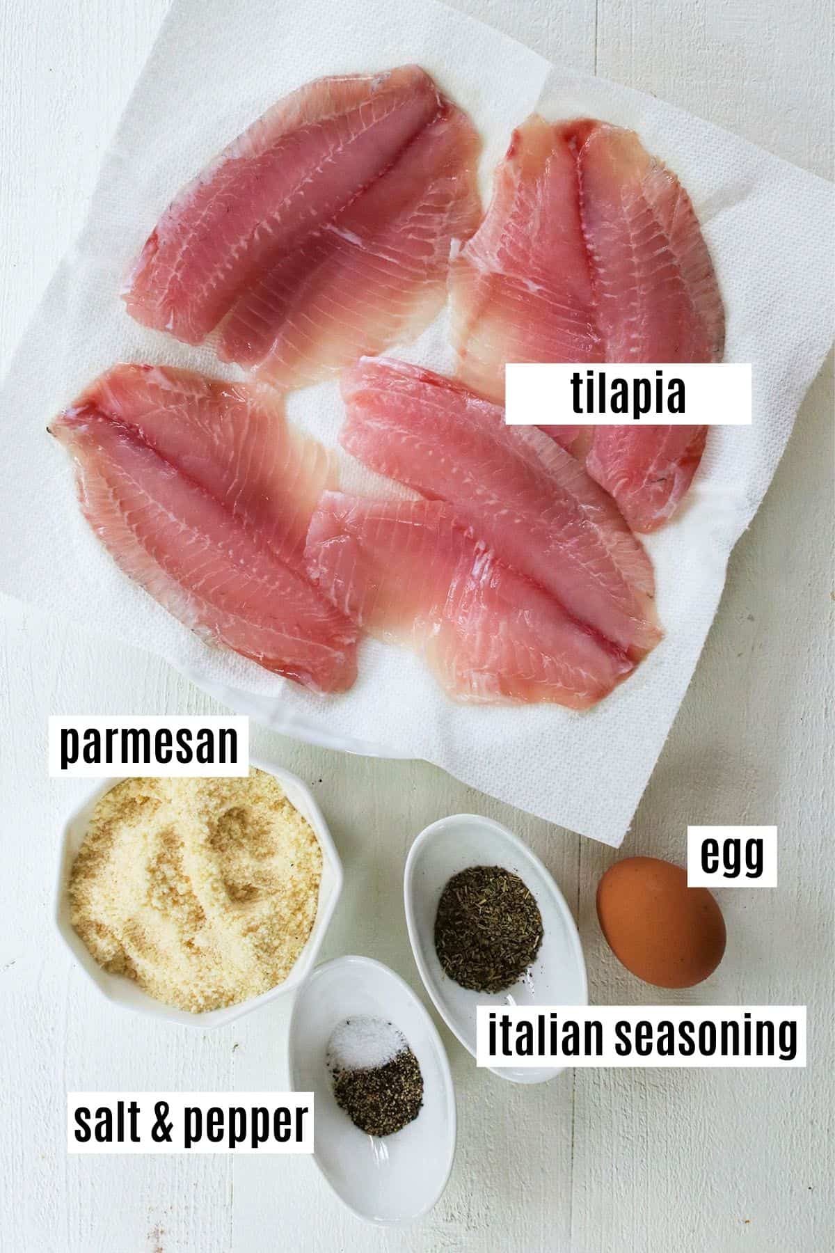 Ingredients needed for making parmesan crusted air fryer tilapia
