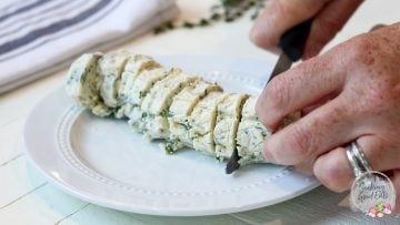 slicing steak butter into pats