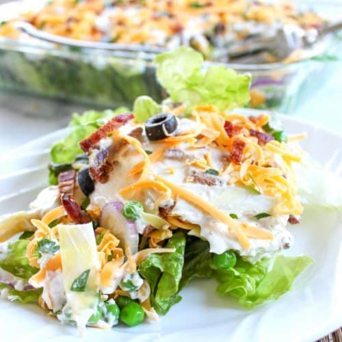layered lettuce salad with ranch dressing Seven Layer Salad (Make Ahead)