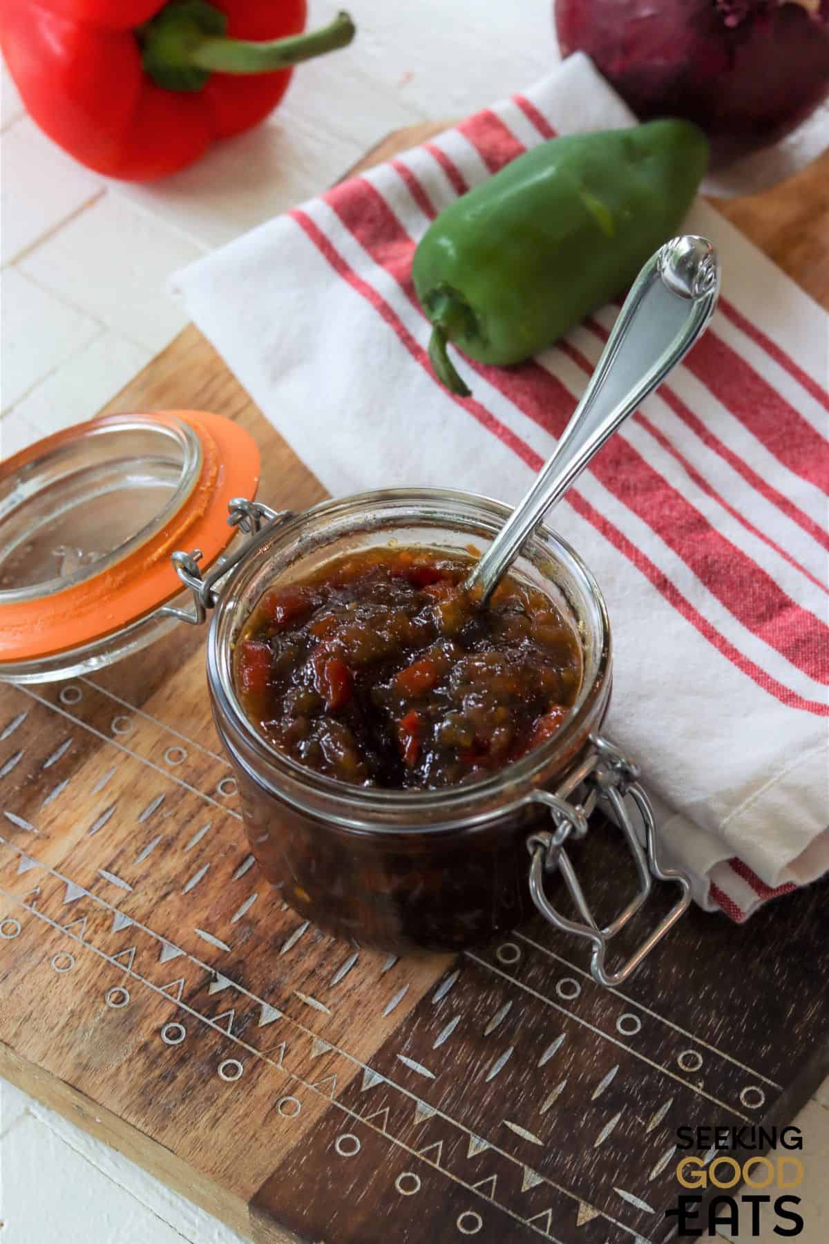 Spicy sweet jalapeno pepper relish.