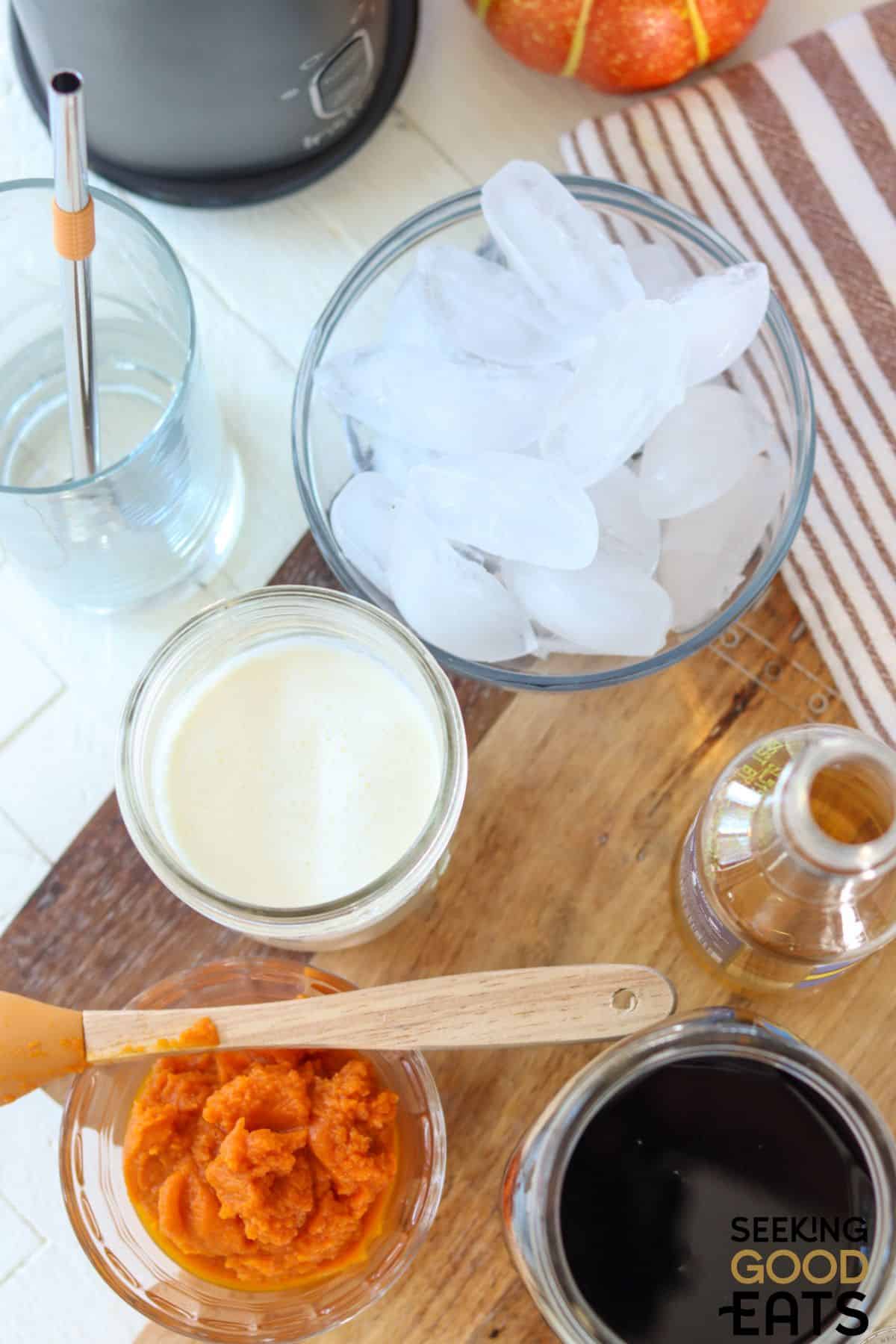 Image of ingredients needed to make pumpkin cream cold brew.