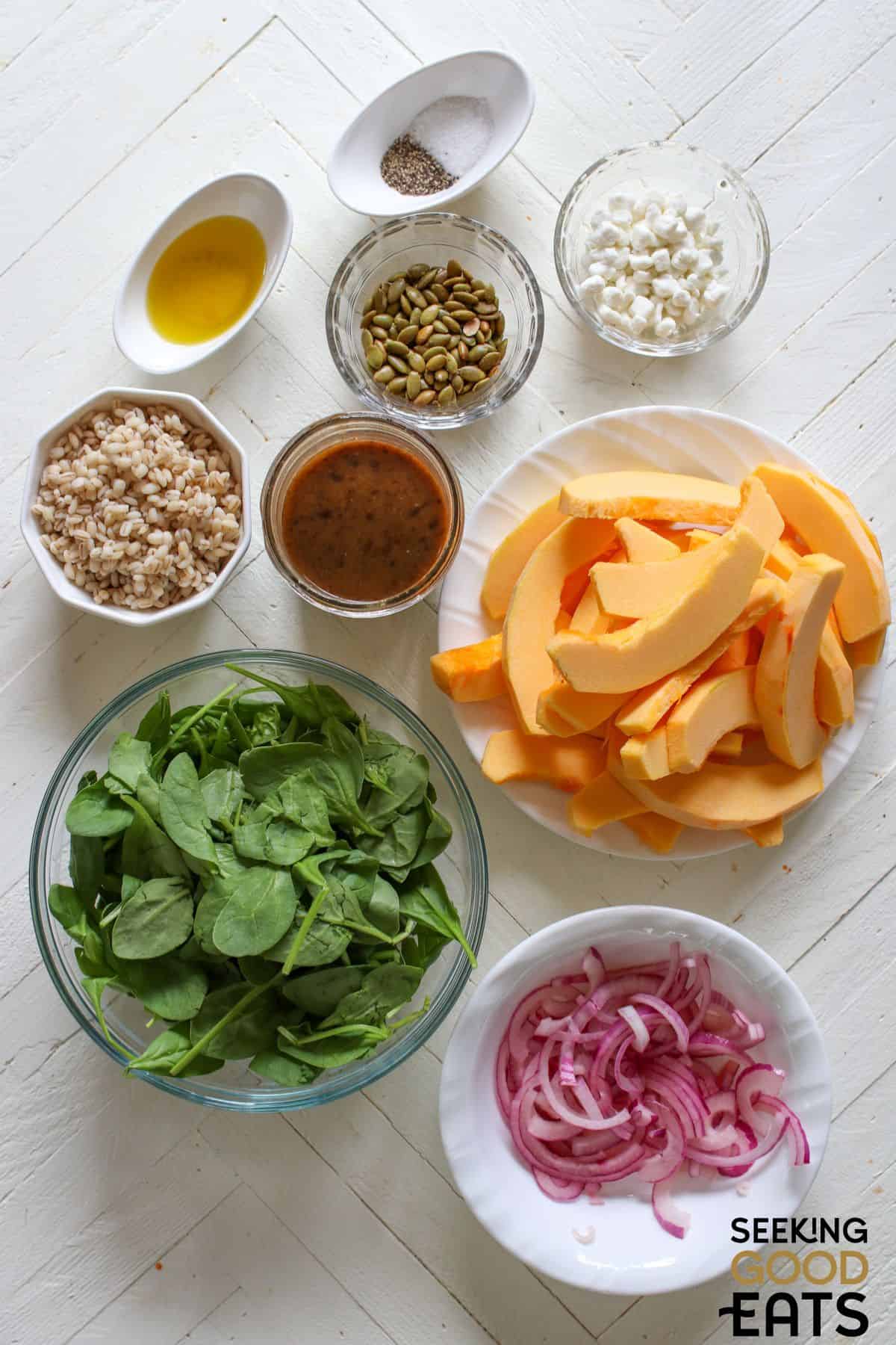 Ingredients needed for roasted pumpkin salad