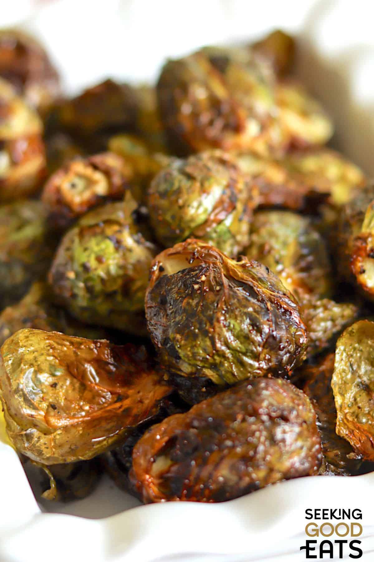 Fresh brussels sprouts cooked until crispy in the air fryer.