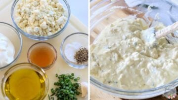 Steps for making homemade blue cheese dressing.