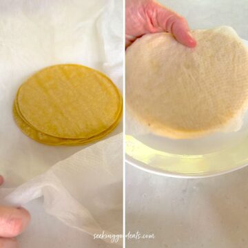 Wrapping corn tortillas in a damp paper towels then microwaving until warm.