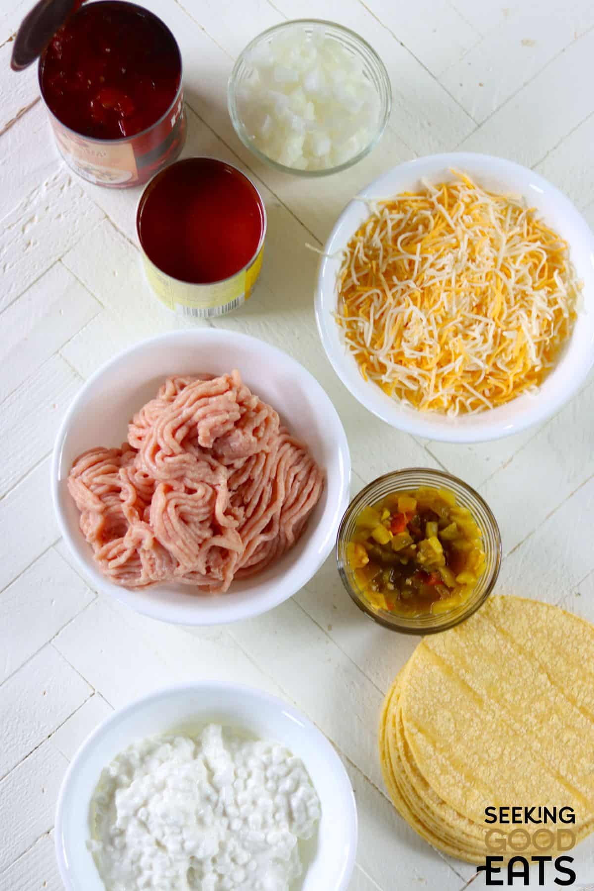 Image showing the chicken enchilada casserole ingredients.