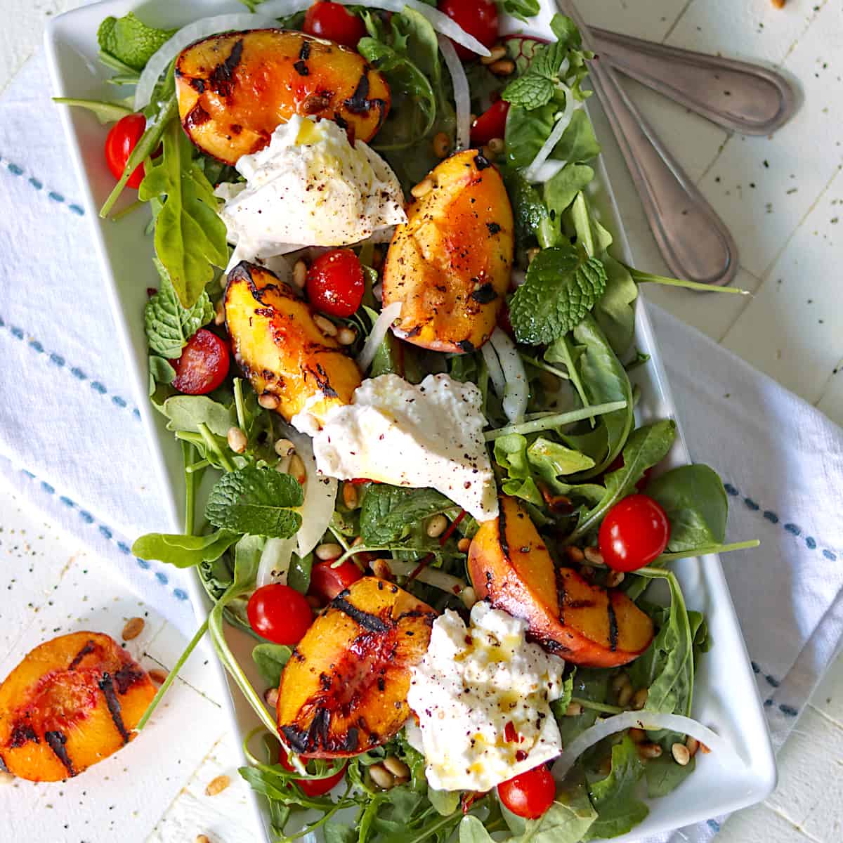 Fresh Grilled Peach Salad with Burrata (the Best!) | Seeking Good Eats