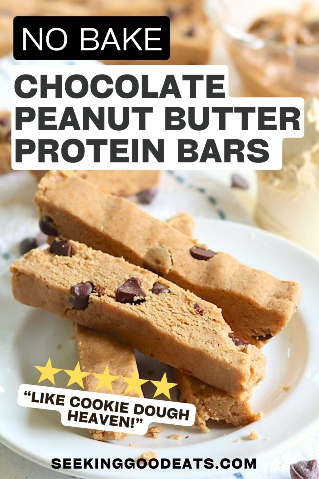 No-Bake Chocolate Chip Peanut Butter Protein Bars Recipe | Seeking Good ...