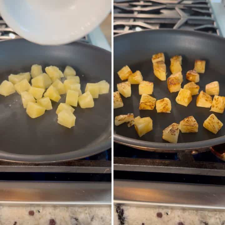 Caramelizing the pineapple for the pineapple fried rice with tofu.
