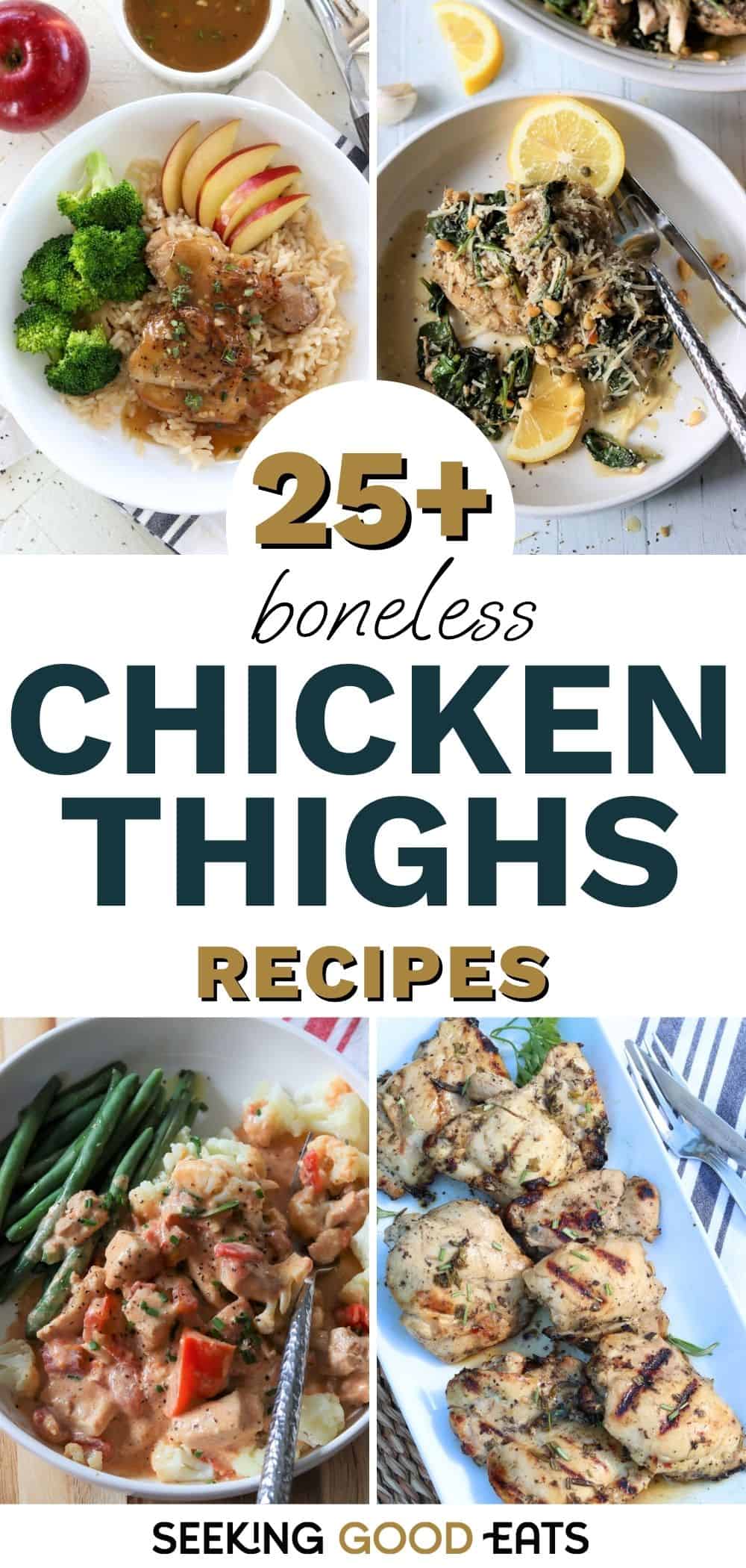 Delicious boneless chicken thigh dishes with fresh ingredients and vibrant presentation.