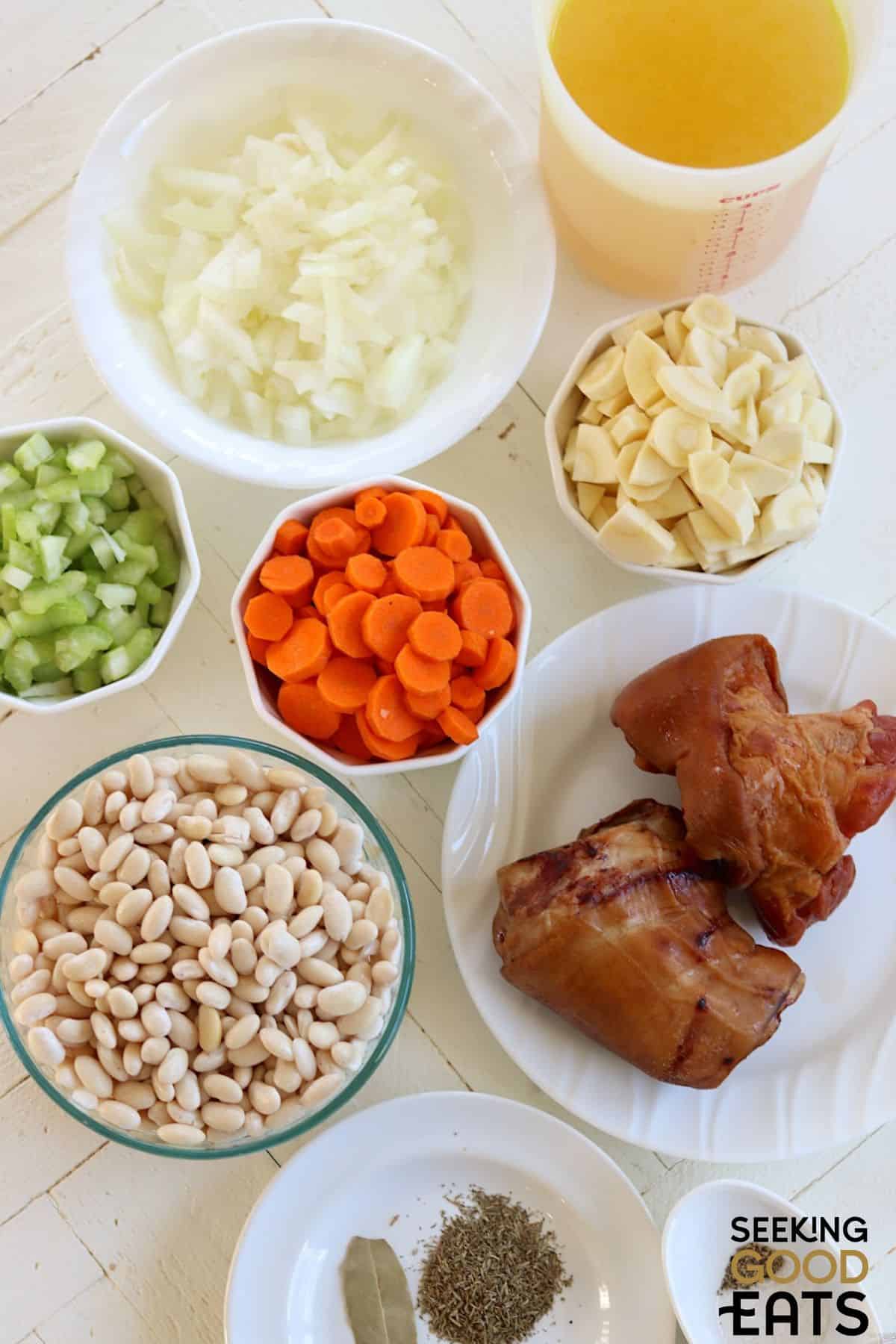 White bean and ham soup ingredients.