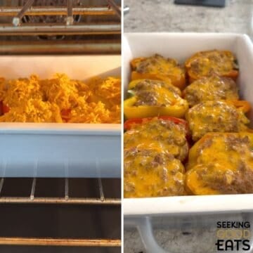Baking the recipe for taco stuffed peppers in the oven.