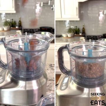Add dates to a food processor and blend until it is turned into a paste.