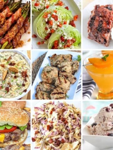Collage of images that are featured in this roundup of Memorial Day party recipes.
