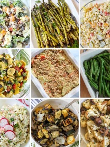 Collage image of summer side dishes.