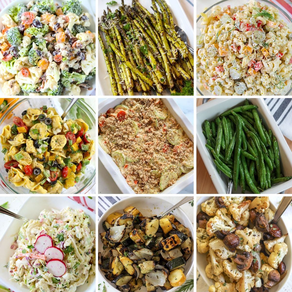 Collage image of summer side dishes.