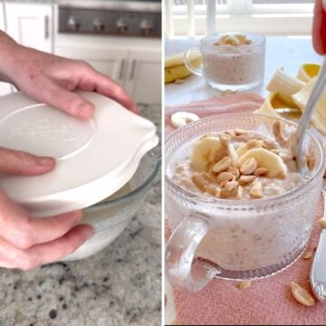 Covering and then refrigerating banana peanut butter overnight oats.